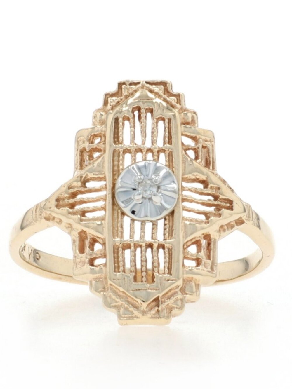 Yellow Gold Diamond Vintage Solitaire Ring - 10k Single Cut Filigree